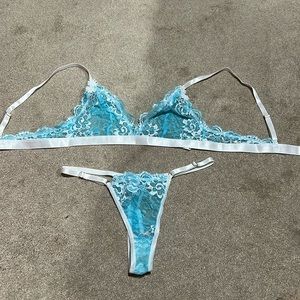 Shein Blue Floral Lace Lingerie Set